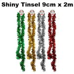 Shiny Christmas Tinsel, 9cm x 2m, assorted